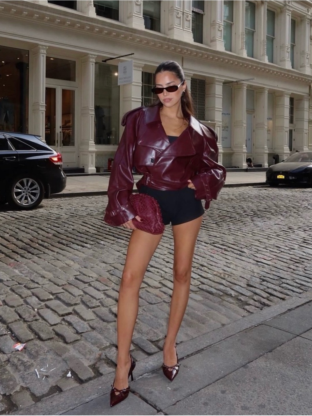 AFTERHOURS CROPPED TRENCH LEATHER JACKET